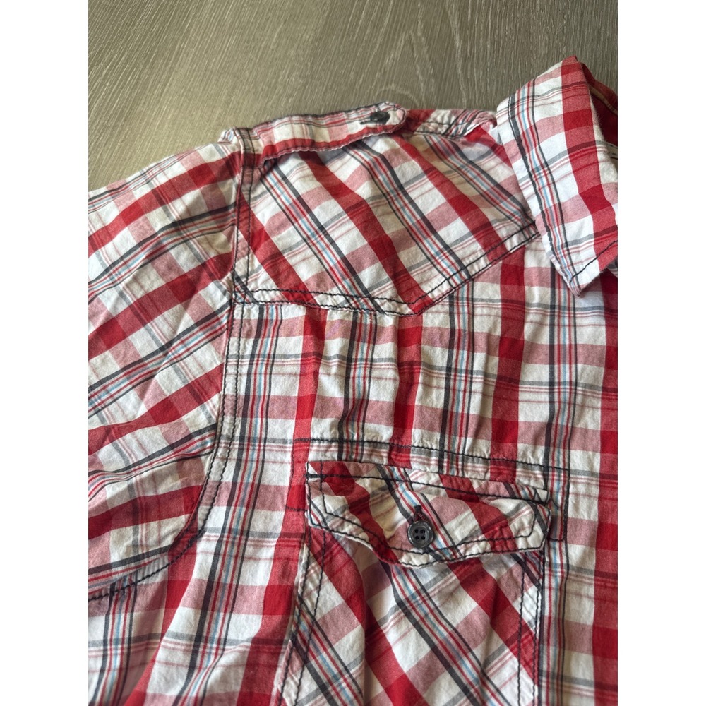 Buffalo David Bitton Mens 2XL Red White Plaid Western Short Sleeve Button Shirt - Picture 5 of 10